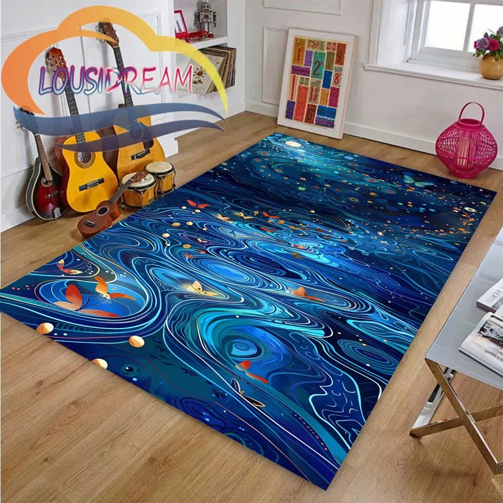 

Blue starry sky butterfly printed Rug for Living Room Bedside，Kids Play Non-slip Floor Mat,Rugs for children's bedroom.