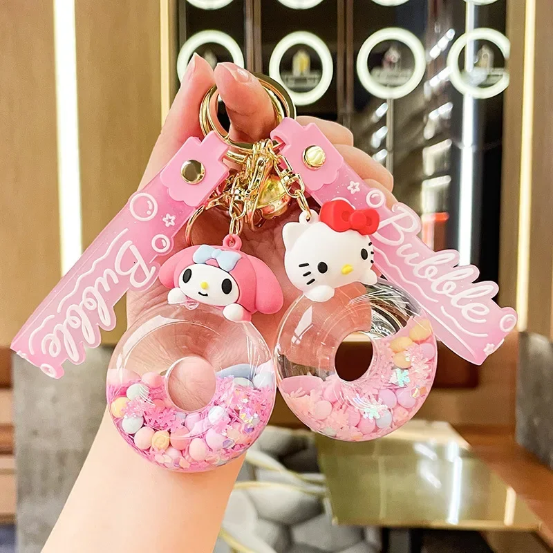 

Sanrio Hello Kitty Melody Kuromi Cinnamoroll Donut Keychain Bag Pendant Mini Swimming Ring Acrylic Quicksand Bottle Key Chain