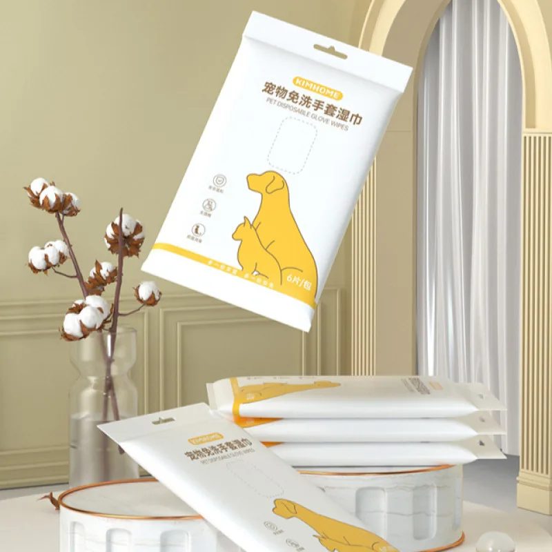 6PCS Pet Wash Free Glove Wipes Disposable Glove Towels Deodorizing Dry Cleaning Cats and Dogs Wet Towels Pet Supplies Glove