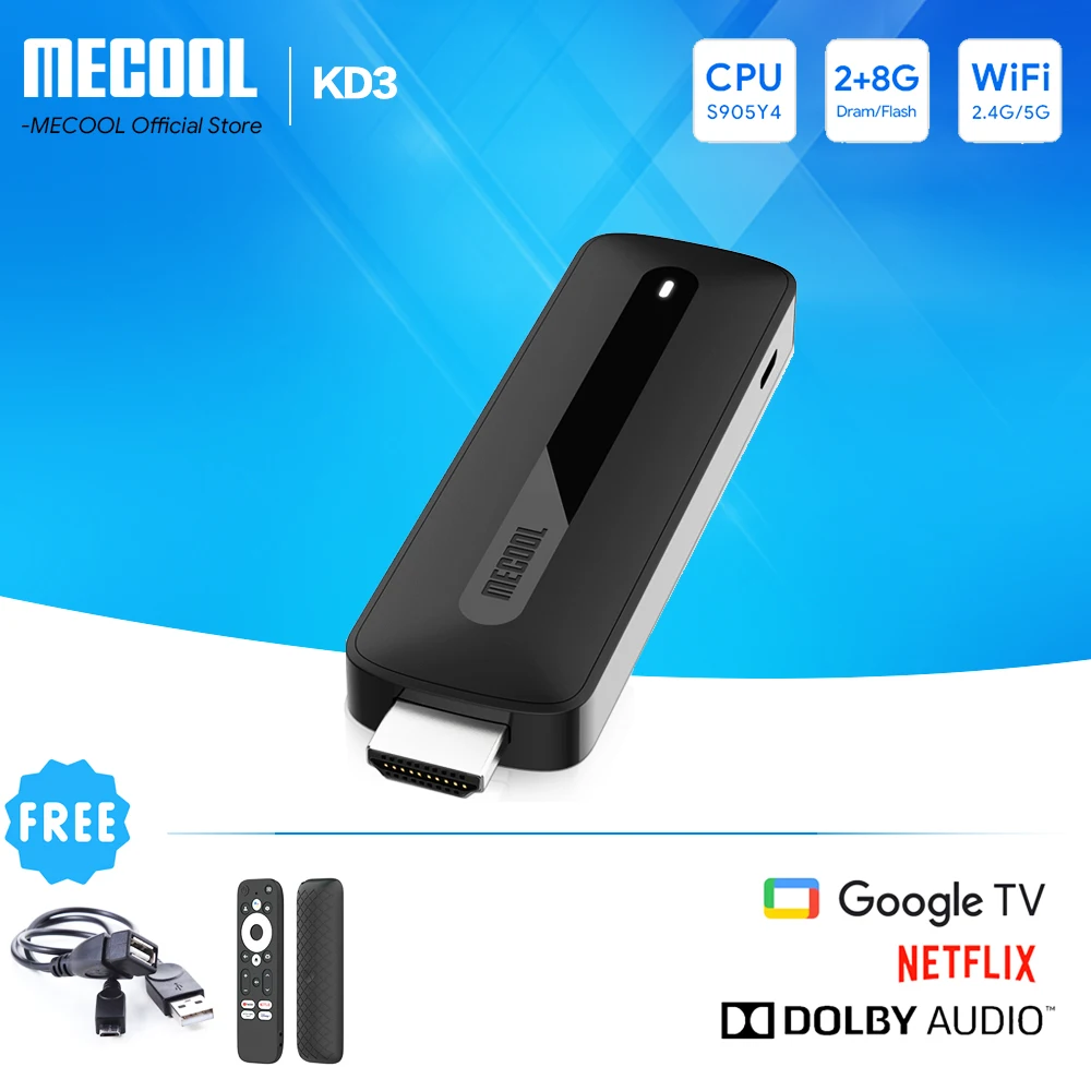Mecool Kd3 Android 11 Tv Stick Con Netflix 4K Certificato Dolby Audio 2 + 8G Google Certificato Google Tv Stream Media Receiver Stick