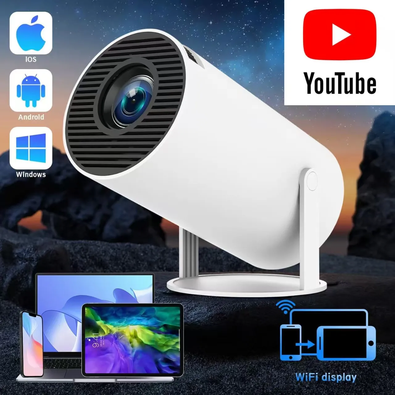 4K Wifi6 프로젝터 260 ANSI WIFI BT5.0 1280*720P 야외 휴대용 HY300 홈시어터용