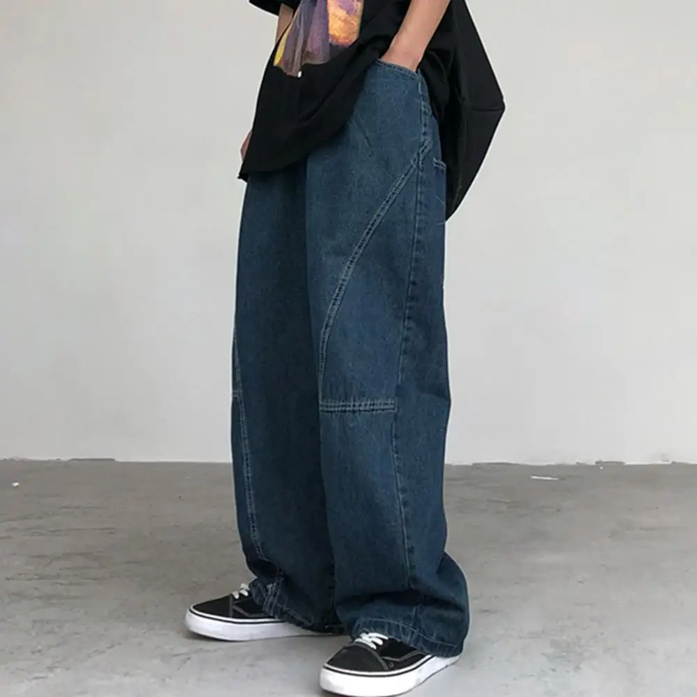 

Comfortable Men Trousers Breathable Men Pants Vintage Cargo Pants Loose Wide Leg Trousers with Deep Crotch Hip Hop Streetwear