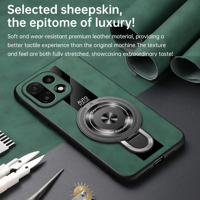Luxury Silicone Sheepskin Leather Magnetic Ring Holder Shockproof Back Cover