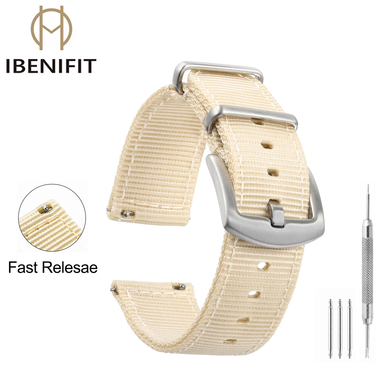 IBENIFIT Classic Nylon Watch Strap with Silver Buckle – Durable Fabric Wristband Replacement