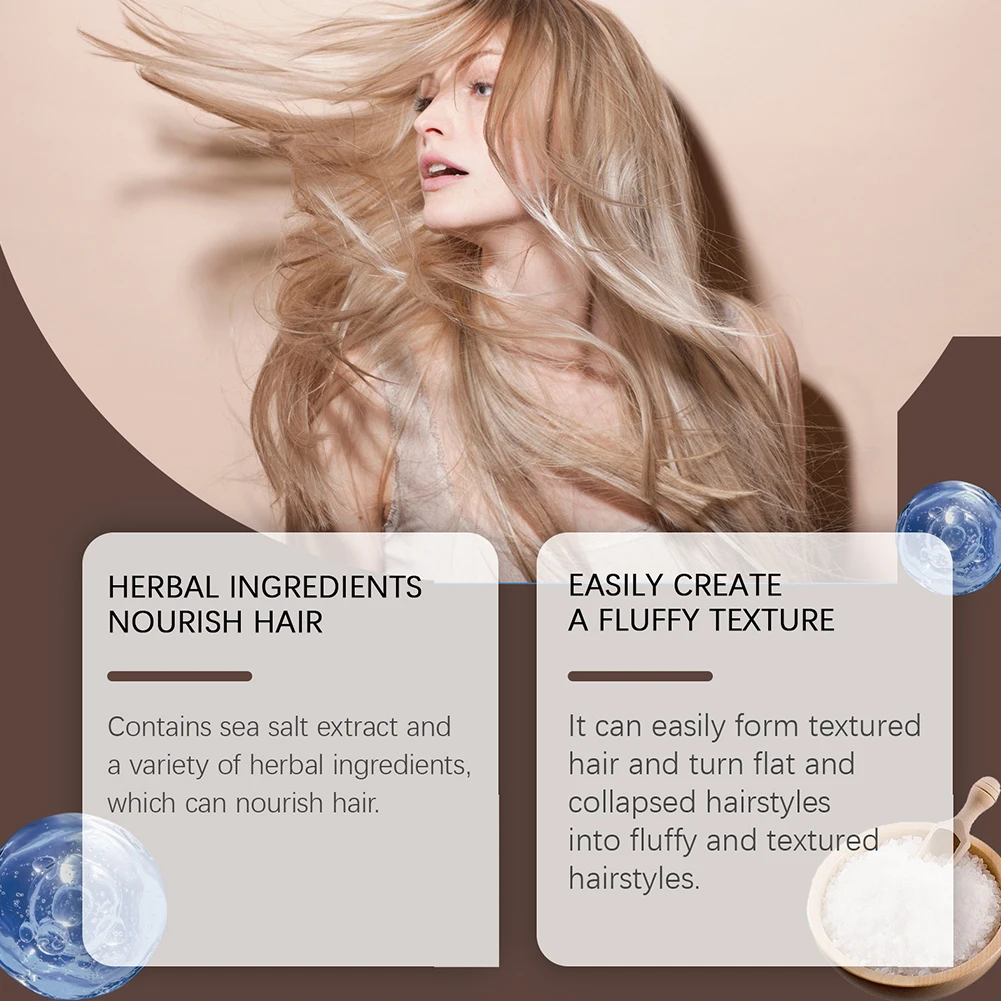 100ML Sea Salt Spray Texturizing Salt Spray Enhances Natural Texture Hair Styling Agent Thickening for Hair Style