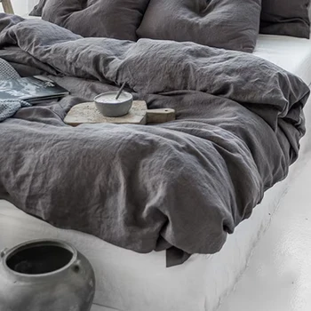 100% Linen Duvet Cover Basic Style Natural French Washed Flax Solid Color Soft Breathable Farmhouse Bedding with Button Closure