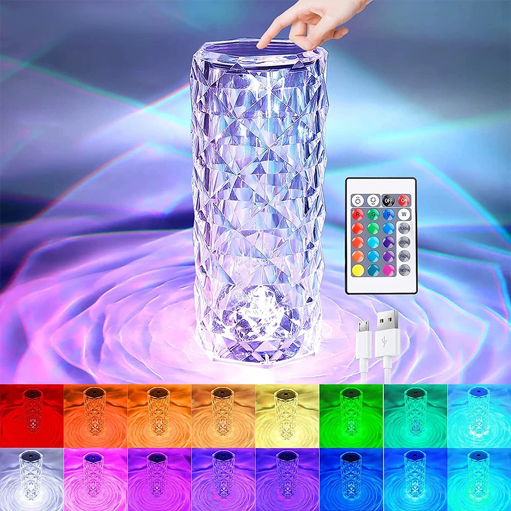 droogte Gemiddeld kapitalisme Led Crystal Tafellamp Rose Licht Projector 3/16 Kleuren Touch Verstelbare  Romantische Diamant Sfeer Licht Usb Touch Nachtlampje| | - AliExpress