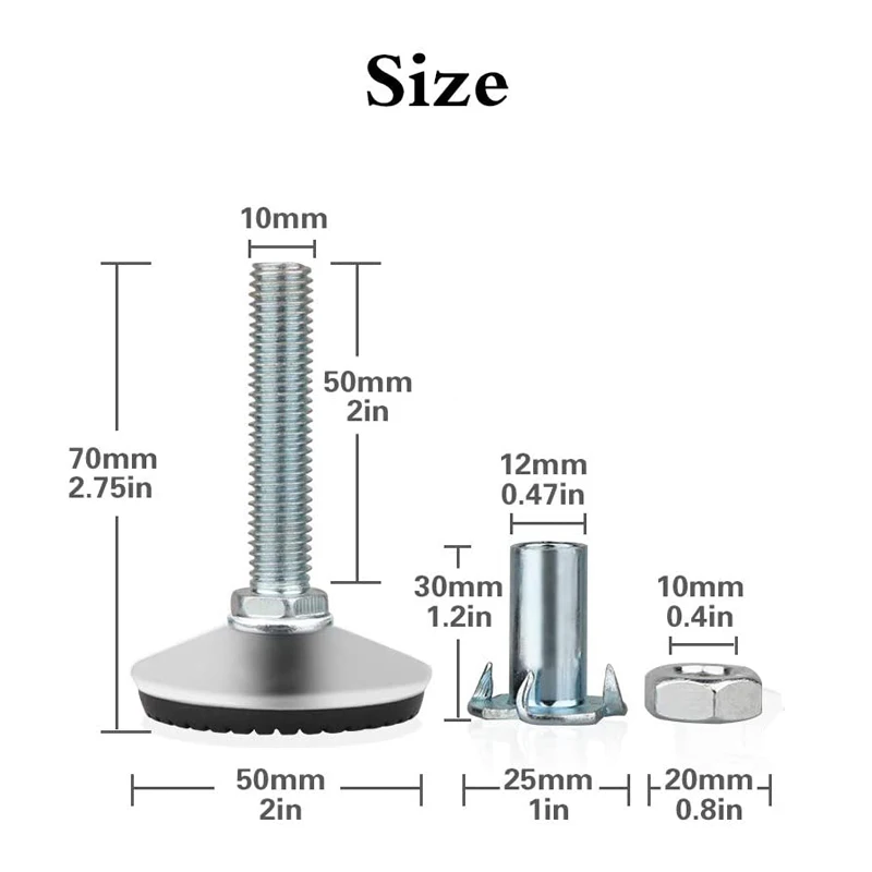 Swivel Adjustable Heavy Duty Furniture Leveling Feet with T-Nut