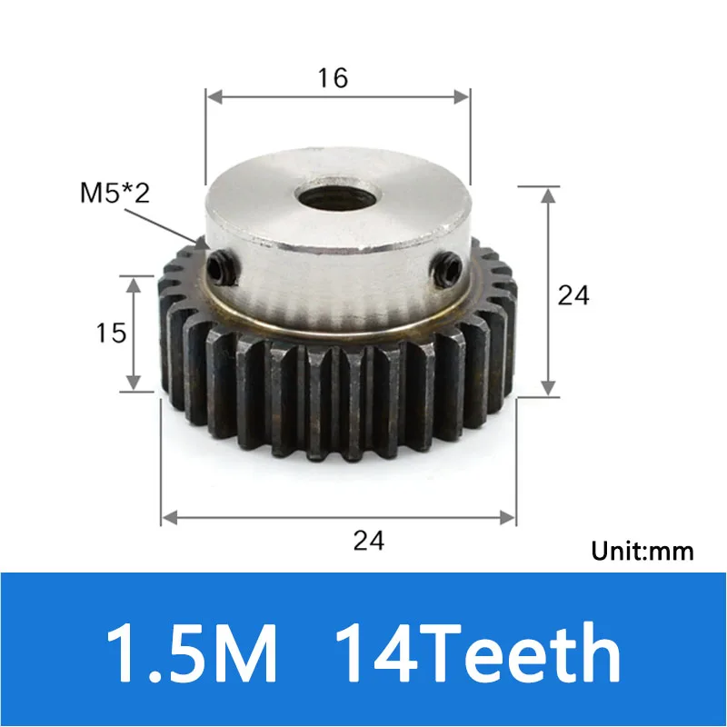 1PCS 1.5M 12T-28T Spur Motor Gear Bore 6/8/10/12/14/15/16mm Model 1.5 Step OD 21mm-45mm Carbon Steel