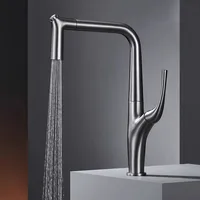 Brushed Gold ดึงออกก๊อกน้ําห้องครัวแตะทองเหลือง Crane สําหรับห้องครัวติดตั้งสีดําอ่างล้างจานก๊อกน้ําก๊อกน้ําห้องครัวสีเทา 1