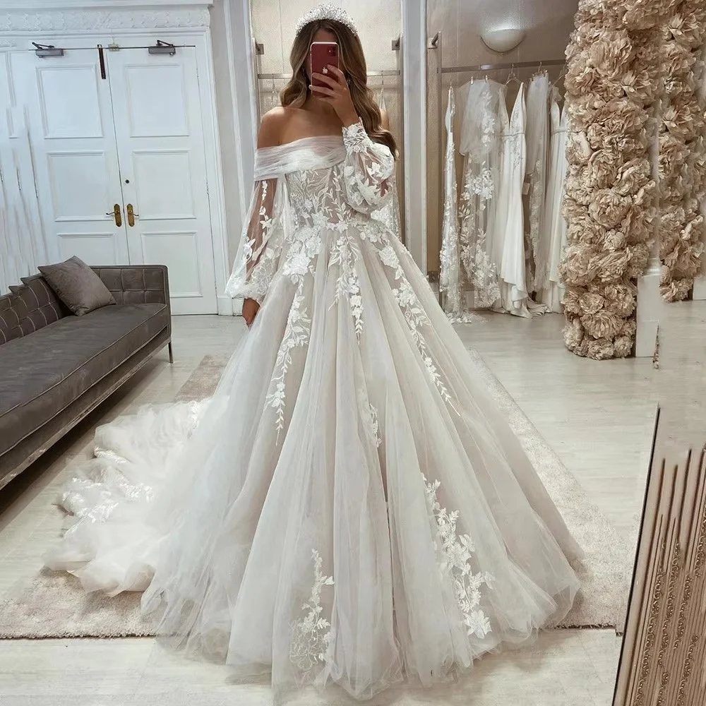 Customized Sexy Zipper Wedding Dresses Boat Neck For Women Charming Half Sleeve Flower Applique Bridal Gown Vestidos De Novia