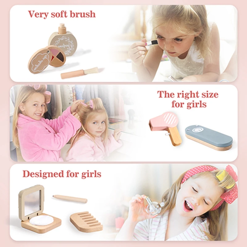 Girl Pretend Play Make Up Toys Simulation Wooden Cosmetic Makeup Set Play House Princess Beauty Toys For Girls Children Gifts 5
