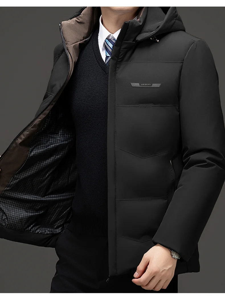 Men's Winter casual Coat Warm Jacket Thick Coat Hat Detachable Long Jacket Business Jacket Mens Winter Hooded Warm Parkas