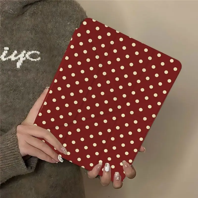 Elegant Wine Red Grid Ripple Dots Tablet Case