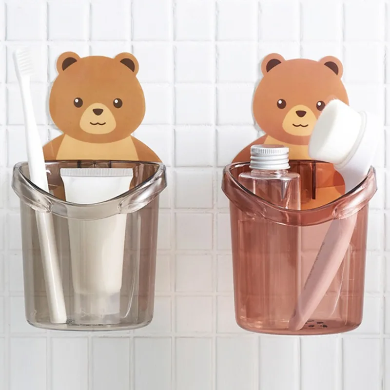 Toothbrush Holder Adorable Bear Hug Storage Cup Wall-mounted Drain Design Easy Organization Toothbrush Cup Bathroom Supplies