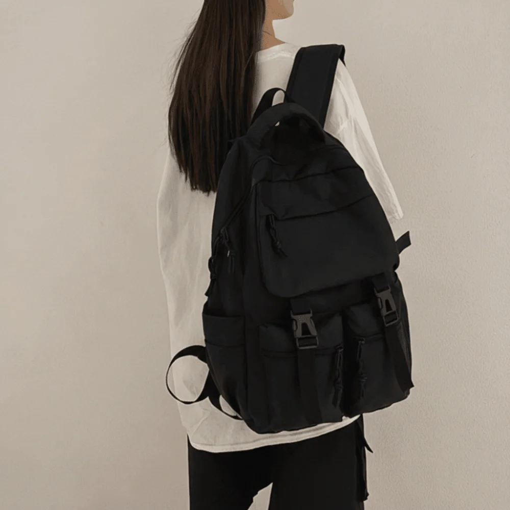 Fashion Large Capacity Canvas Backpack Harajuku Multi Pocket Students School Bag Japanese Style Nylon Shoulders Bag Girls Boys 3