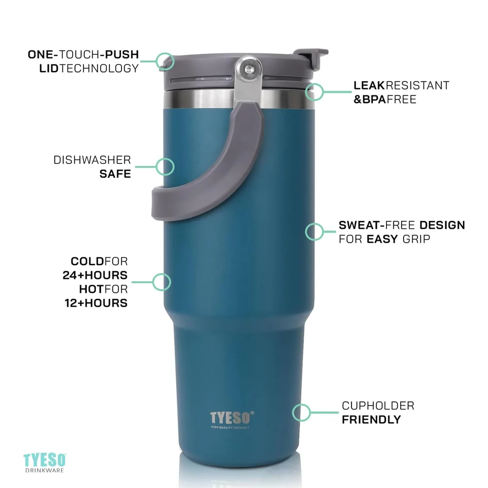 TYESO 컵 열수병 스테인레스 스틸 보온병 손잡이 포함 밀짚 커피 Travle Mug Isotherm 플라스크 텀블러 음료