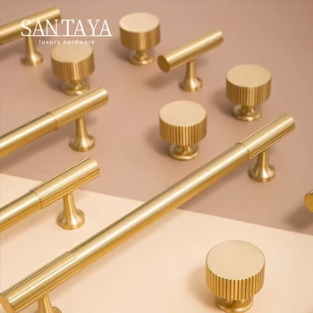 Maniglia in ottone massiccio Linee verticali Armadio da cucina lineare Manopole dorate Barre a T Armadi per camera da letto Maniglia per cassetto a tirante lungo 1