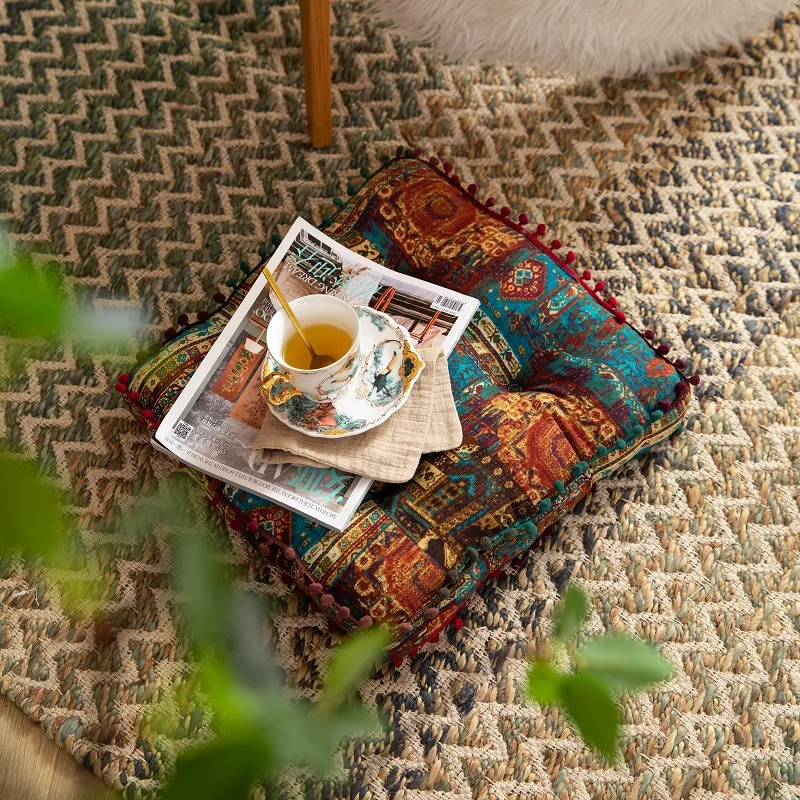 Ethnic Style Square Seat Cushion Household Bedroom Balcony Collapsed Rice Floor Cushion Thickened Bay Window Windowsill Cushion 3
