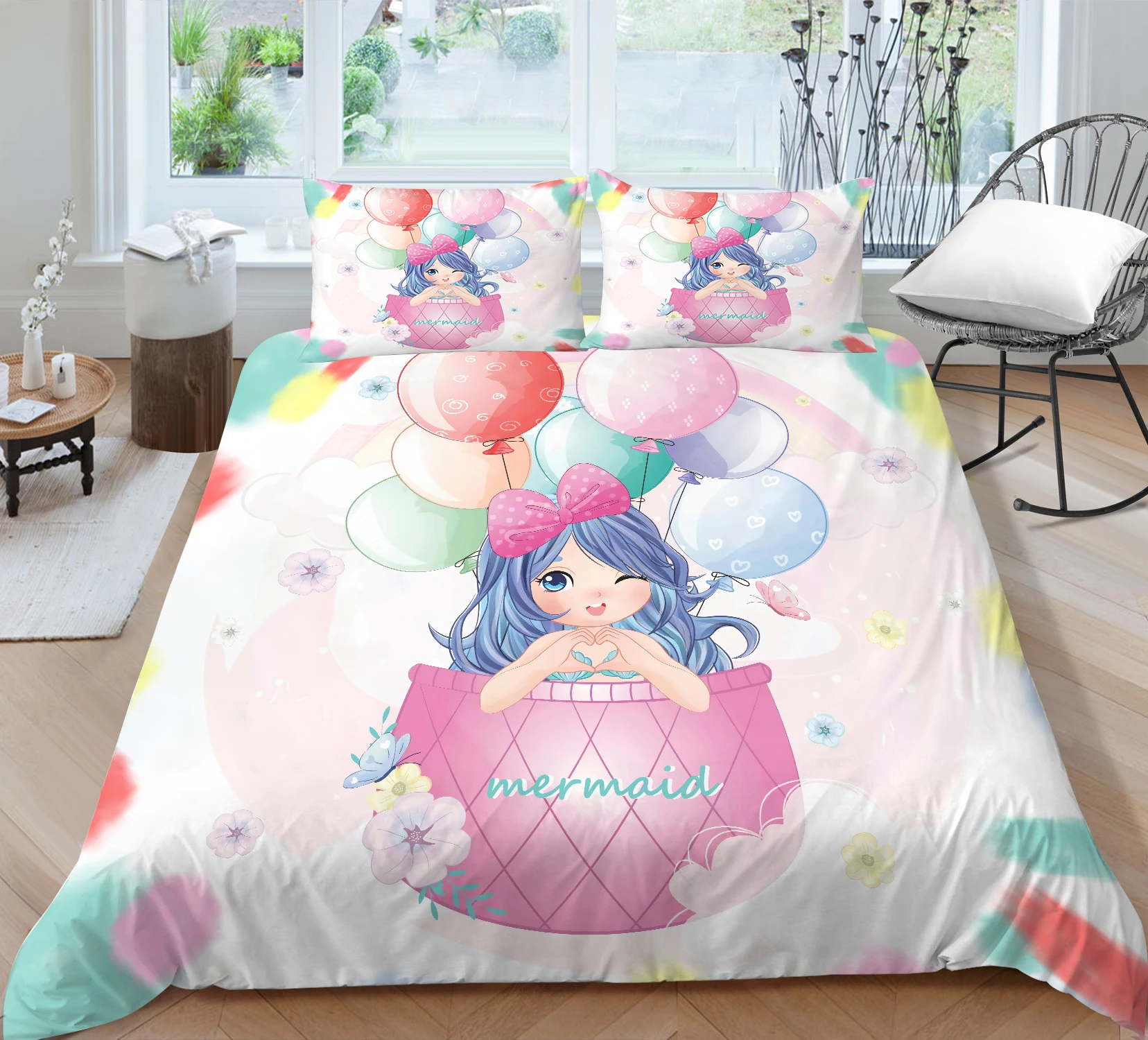 Hot  Bed Linens 2/3pcs 3D Digital Mermaids Printing Duvet Cover Sets 1 Quilt Cover + 1/2 Pillowcases US/EU/AU Size