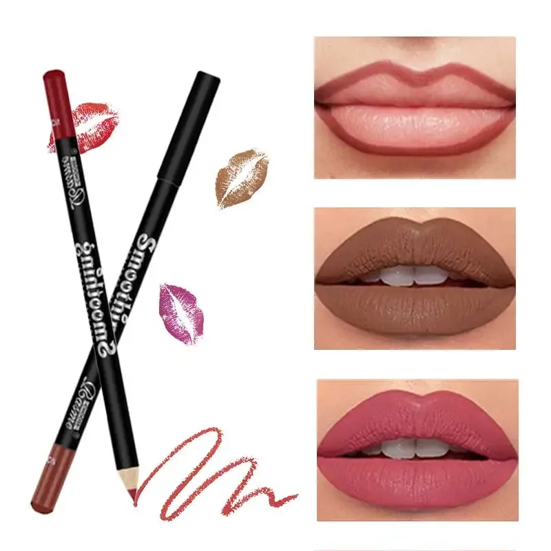 12 Colors Lip Liner Pen Set Fashion Black Rod Waterproof Non-stick Cup Easy To Color Lipstick Pen