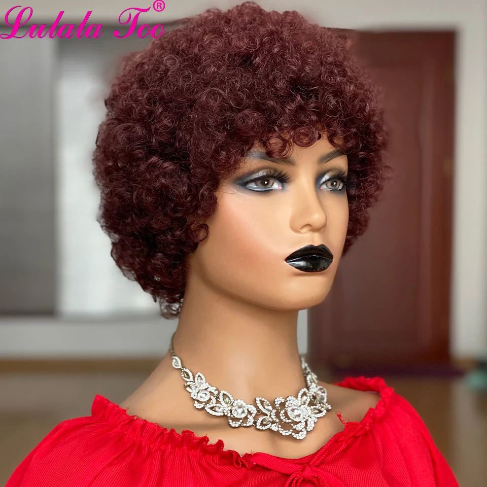 Short Afro Kinky Curly Wig Pixie Cut Wigs Brazilian Remy Hair Afro Puff Human Hair Wigs For Women Full Mahine Made