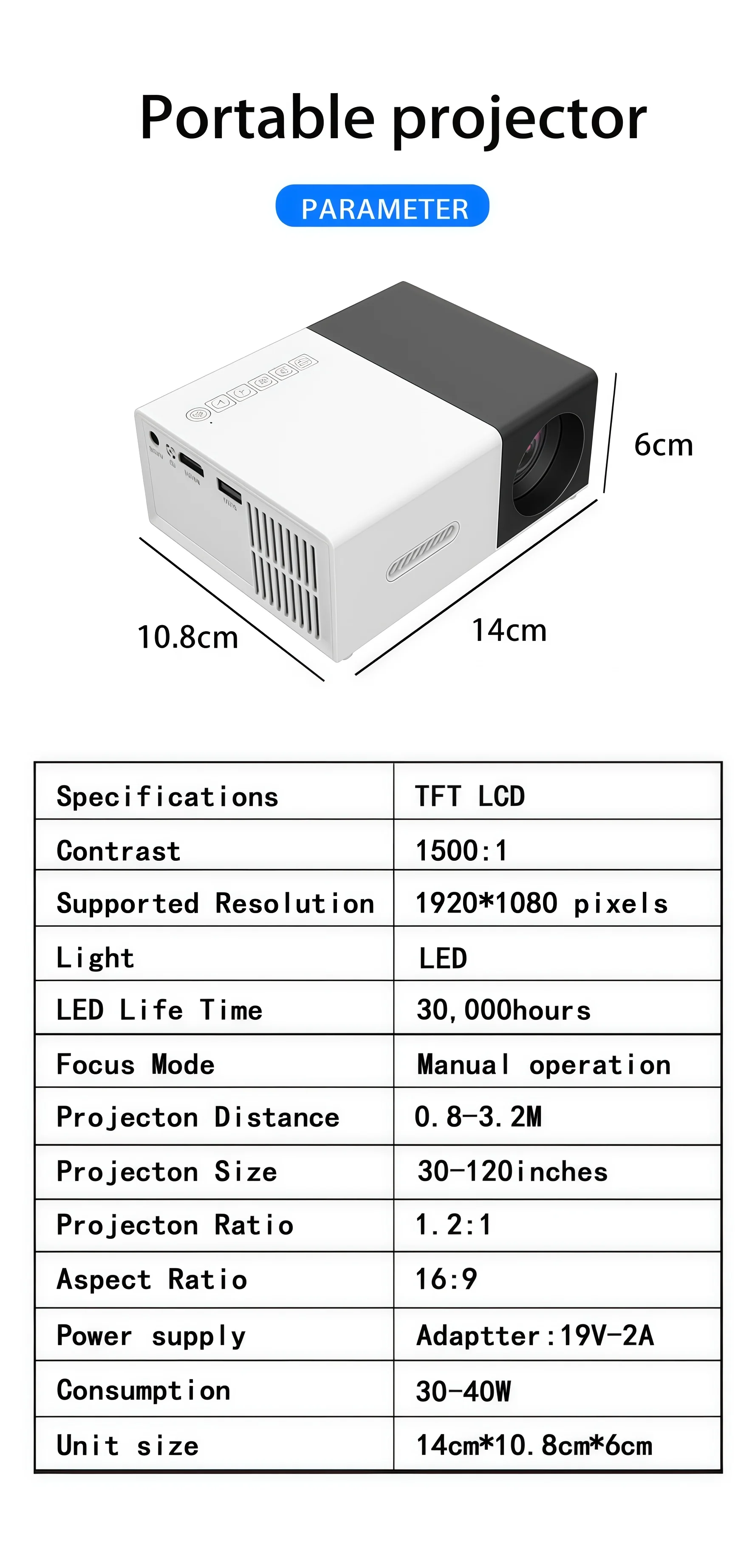 Mini Portable For Cartoon Outdoor LED Pico Movie Projector for Home Theater Kids