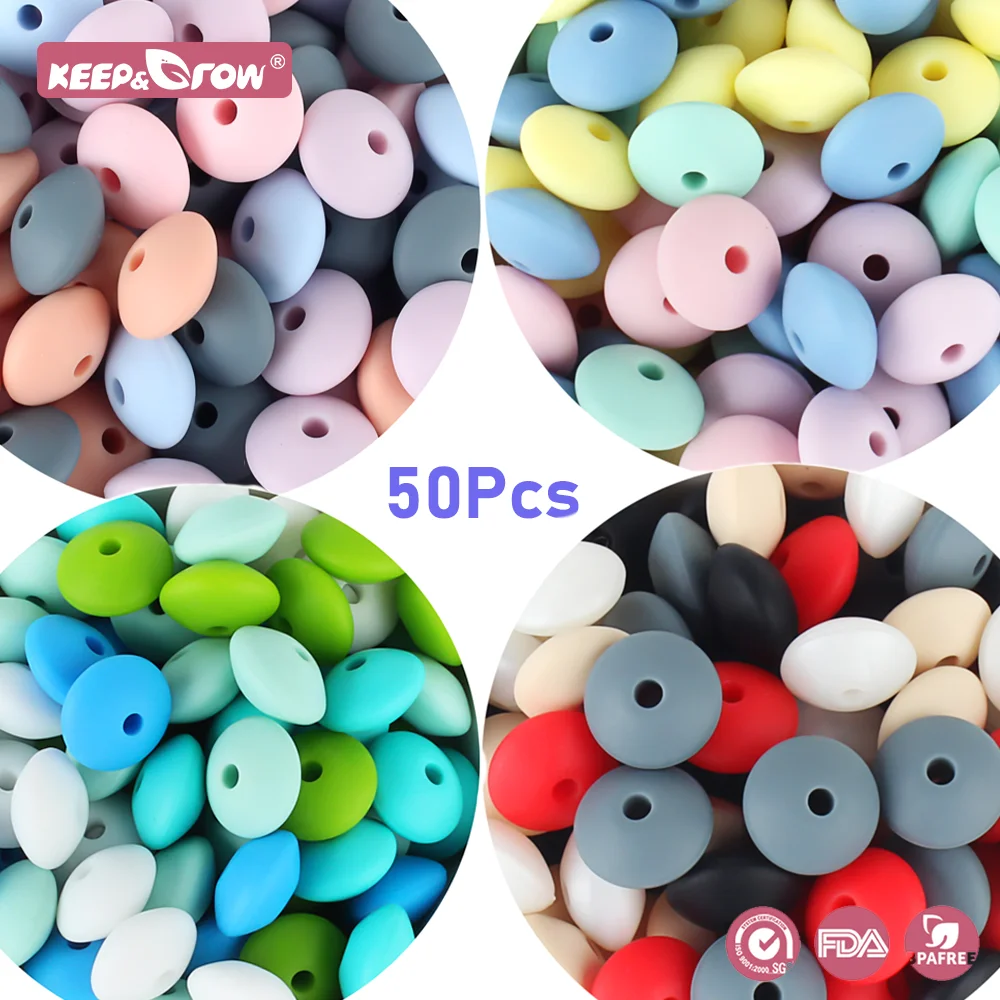 

50Pcs Silicone Beads Baby 12MM Lentil Beads DIY Pacifier Clips Chain Pendant BPA Free Eco-friendly Baby Teether Toys Accessories