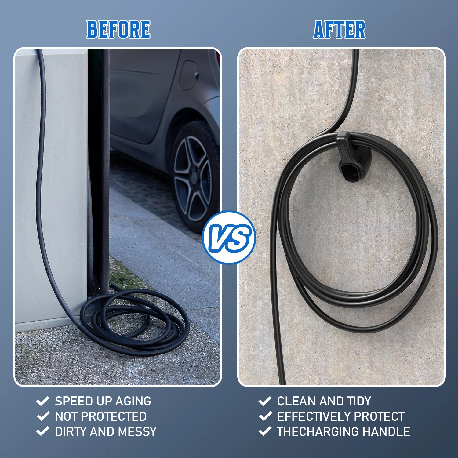 Portable EV Charger Wall Mount Bracket and Cable Holder Stand