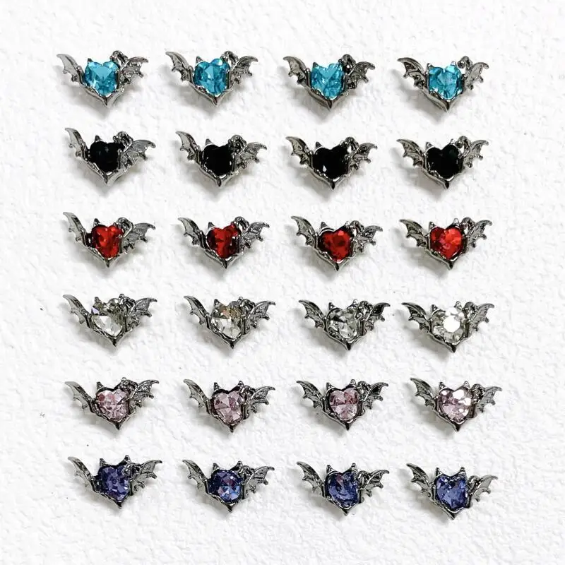 10pcs Gothic Punk Style Alloy Bat 3Heart D Nail Art Charms Spider Design For Halloween Nails Decoration Accessories
