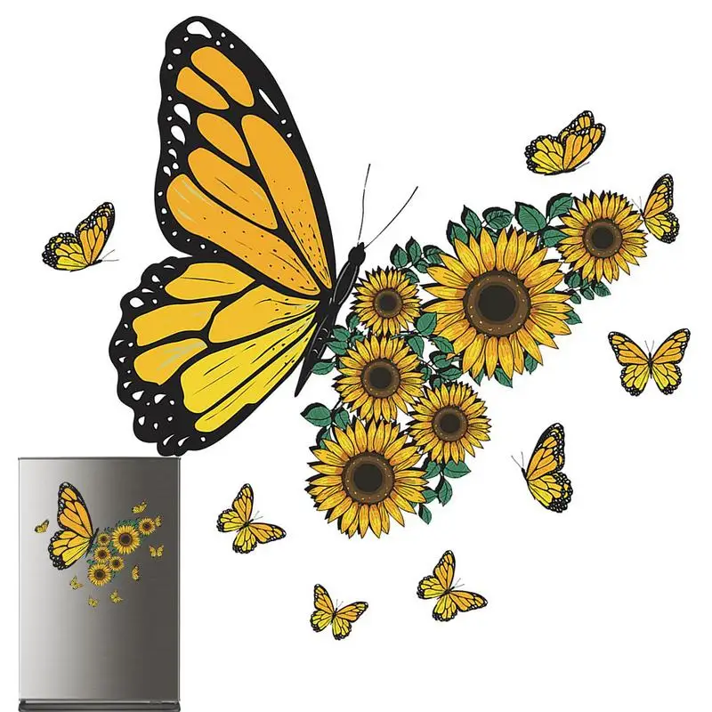 

Наклейка в виде подсолнуха для холодильника, съемные желтые цветы, искусство, искусство на стену, Декор для дома, украшения для