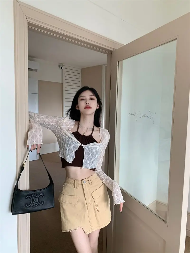 Summer Thin Sun-proof Cardigans Women Crochet Midriff-baring Tops Short Leisure All-match Y2k Korean Style Daily Slim Fashion
