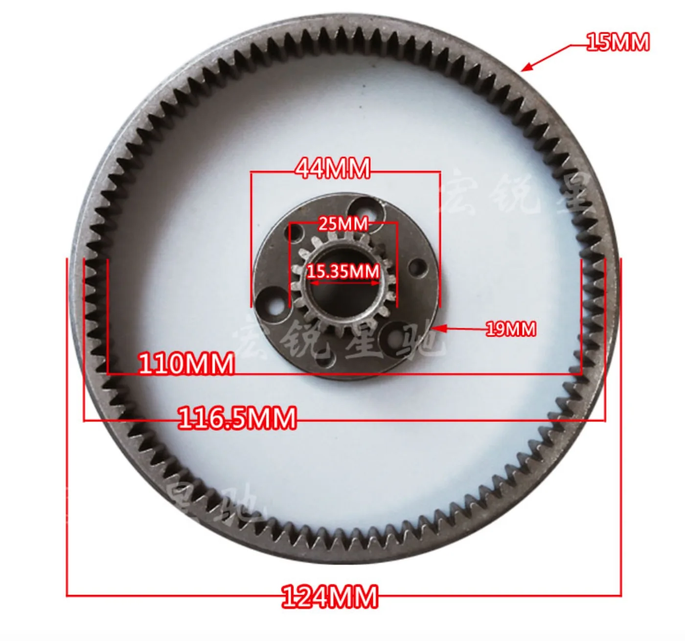 36개의 톱니가 있는 스틸 기어 직경:47.5mm 두께:13.5mm 전기 자동차 모터 스틸 기어+기어 링+클러치