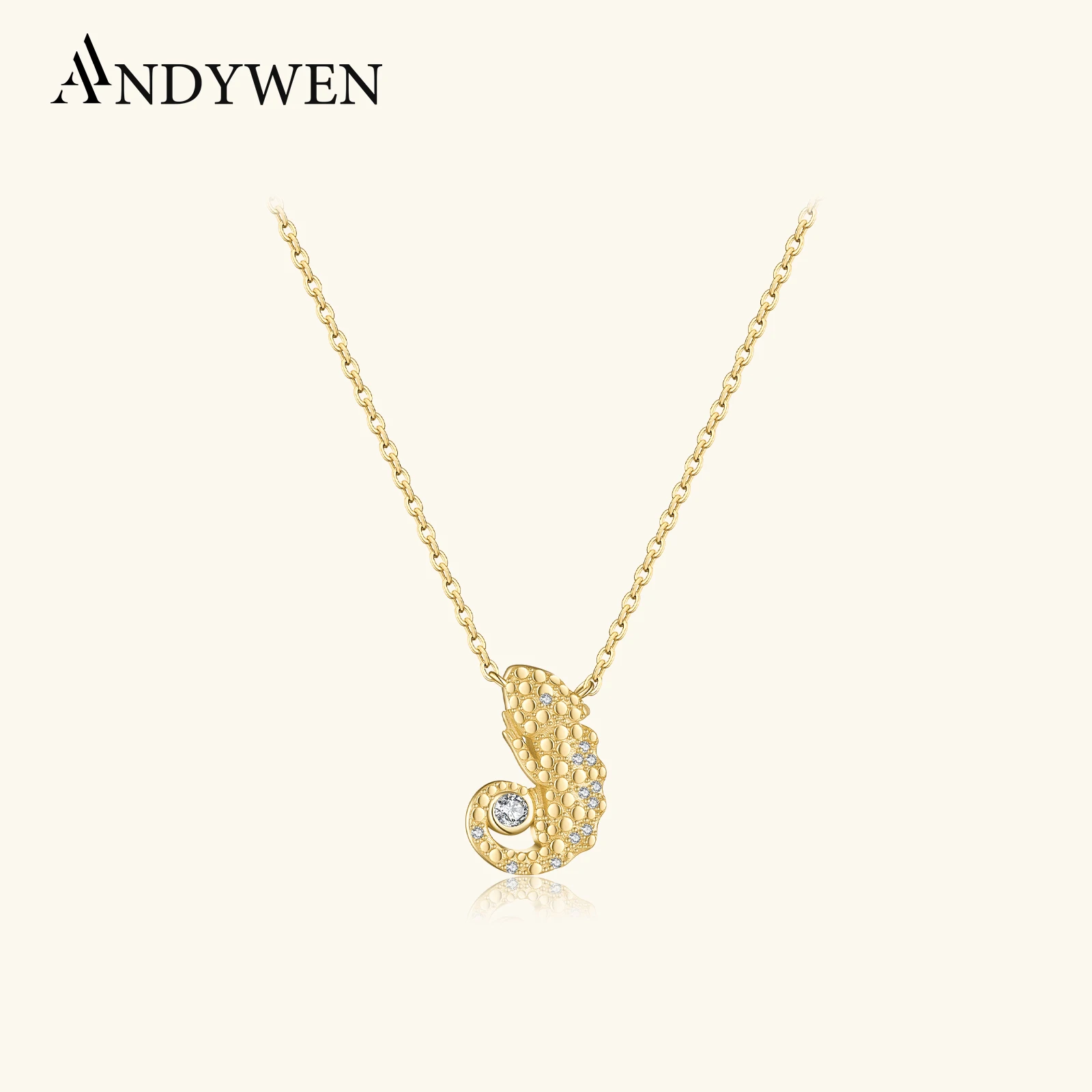 ANDYWEN 925 Sterling Silver Lizard CZ Zircon Animal Pendant Necklace Long Chain Women 2025 Luxury Fashion Punk Fine Jewelry