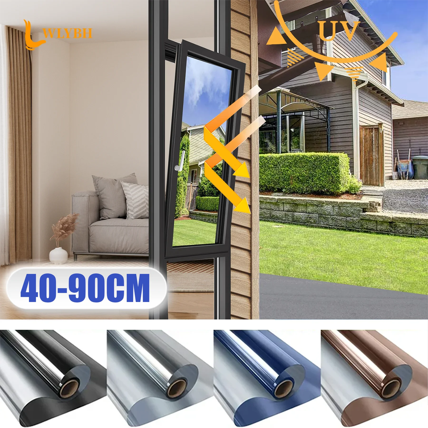 window privacy film 40-90CM House Window Privacy Tint Film Anti Look Glass Foil Daytime One Way Mirror Stickers House UV Vinyl Screen Films Rolls