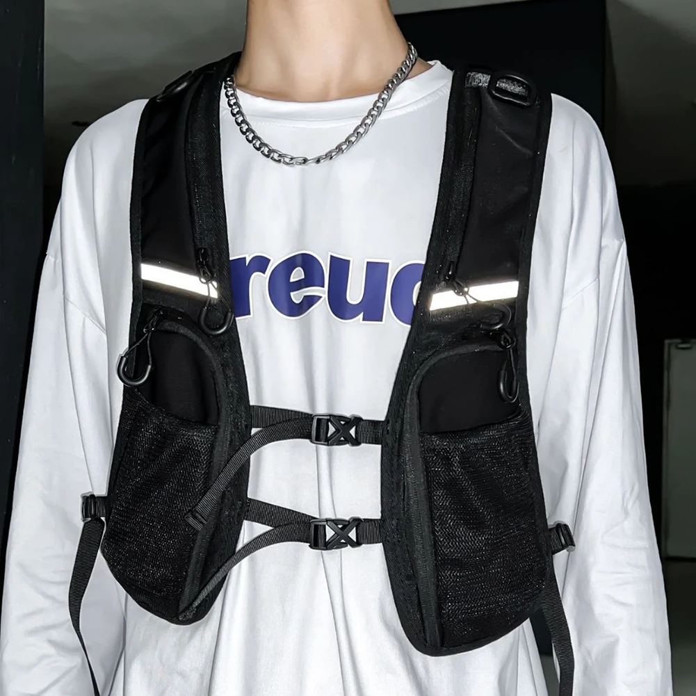 Functional Tactical Vest Reflective Storage Phone Bag with Pocket & Extra Storage Chest Bag Backpack Vest for Cycling Running 5