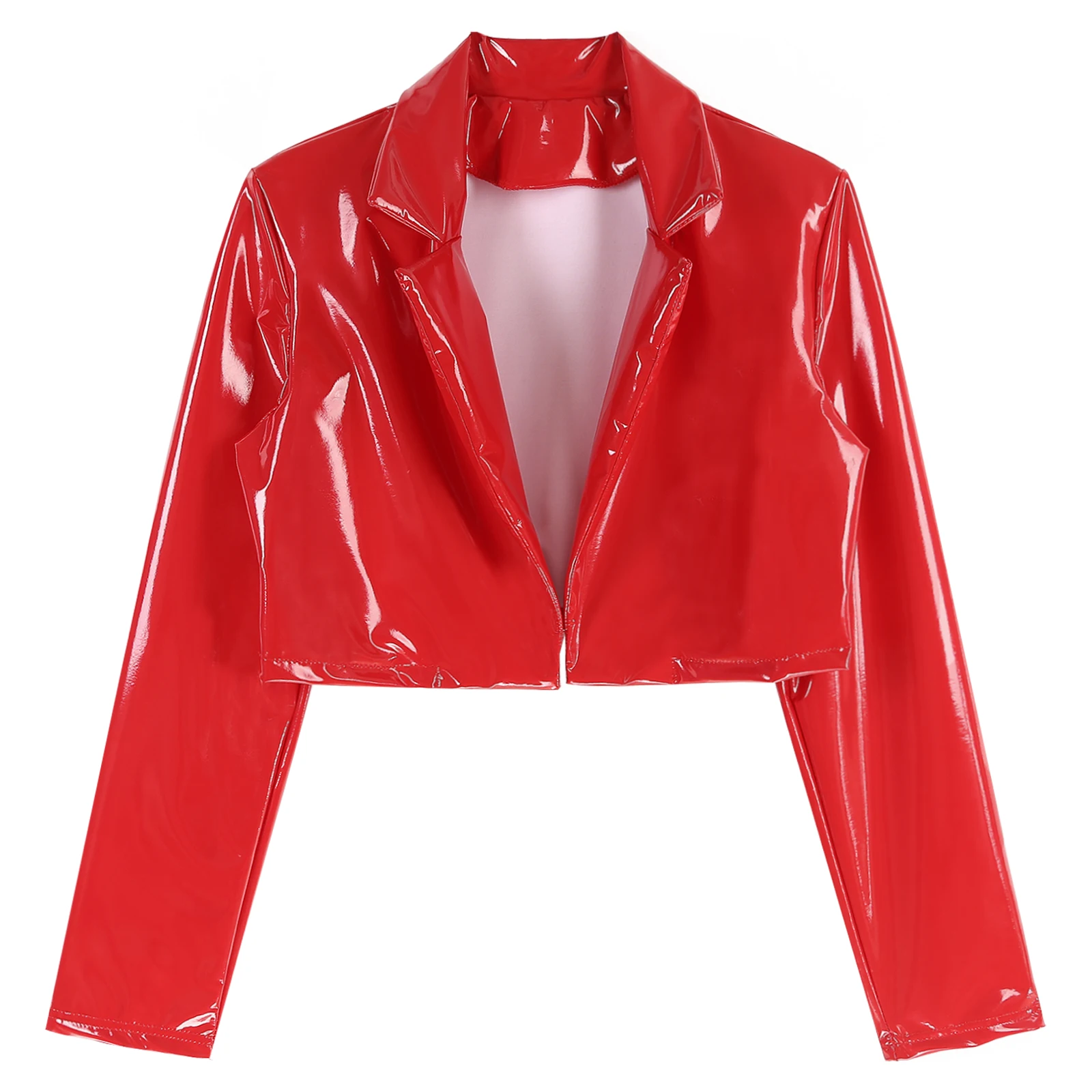 thumbnail image 1 of Abrigo corto de manga larga con aspecto mojado para hombre, ropa de fiesta para fiesta de Cosplay Rave, chaqueta de charol con solapa para baile en barra, abrigos para motocicleta, 1 of 5