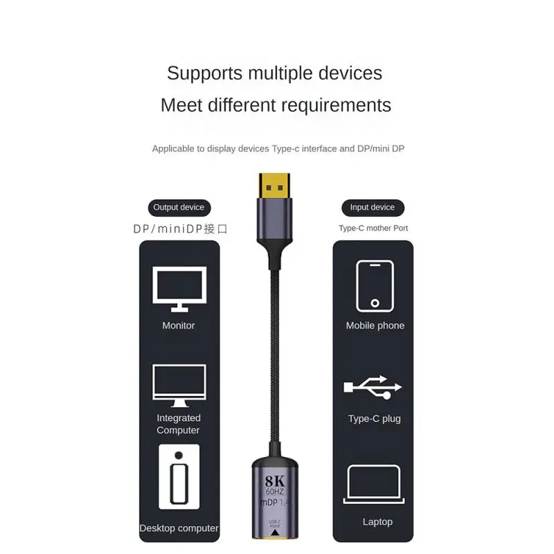 노트북 TV용 프리미엄 HDMI 호환 USB-C 비디오 어댑터, C타입 DP/미니 DP 변환기, 수-암, 8K 60Hz