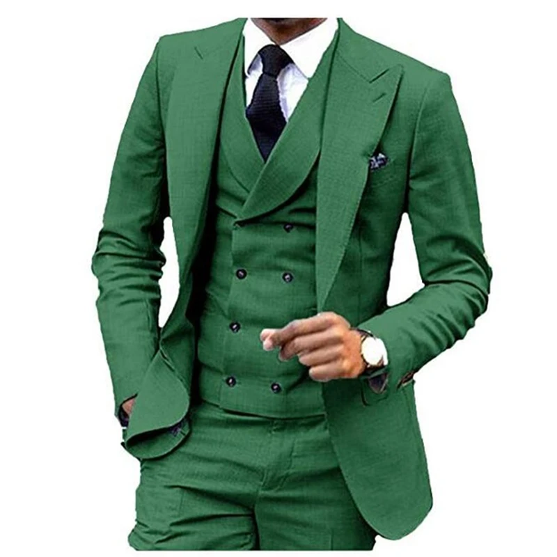 New Costume Homme Grey Peak Lapel Double Breast Vest Men Suit Slim Fit Business Formal Groom Wear 3 Pieces Terno Blazer