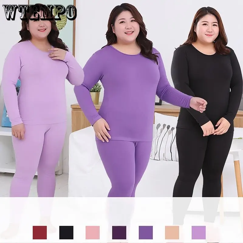 PlusSizeLongJohnsWomenThermalUnderwearSuit2pcsWarmSolidColor