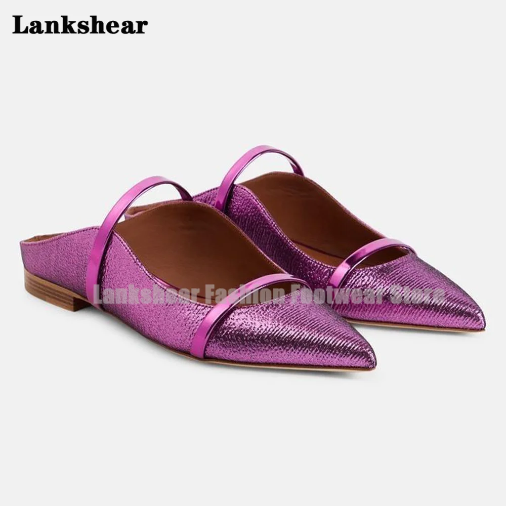 Double Straps Flats Slippers Women Mules Pointed Toe Flats Mules Shallow Narrow Bands Ladies Beach Shoes Tendencia Zapatos Mujer 2