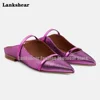 Double Straps Flats Slippers Women Mules Pointed Toe Flats Mules Shallow Narrow Bands Ladies Beach Shoes Tendencia Zapatos Mujer 2