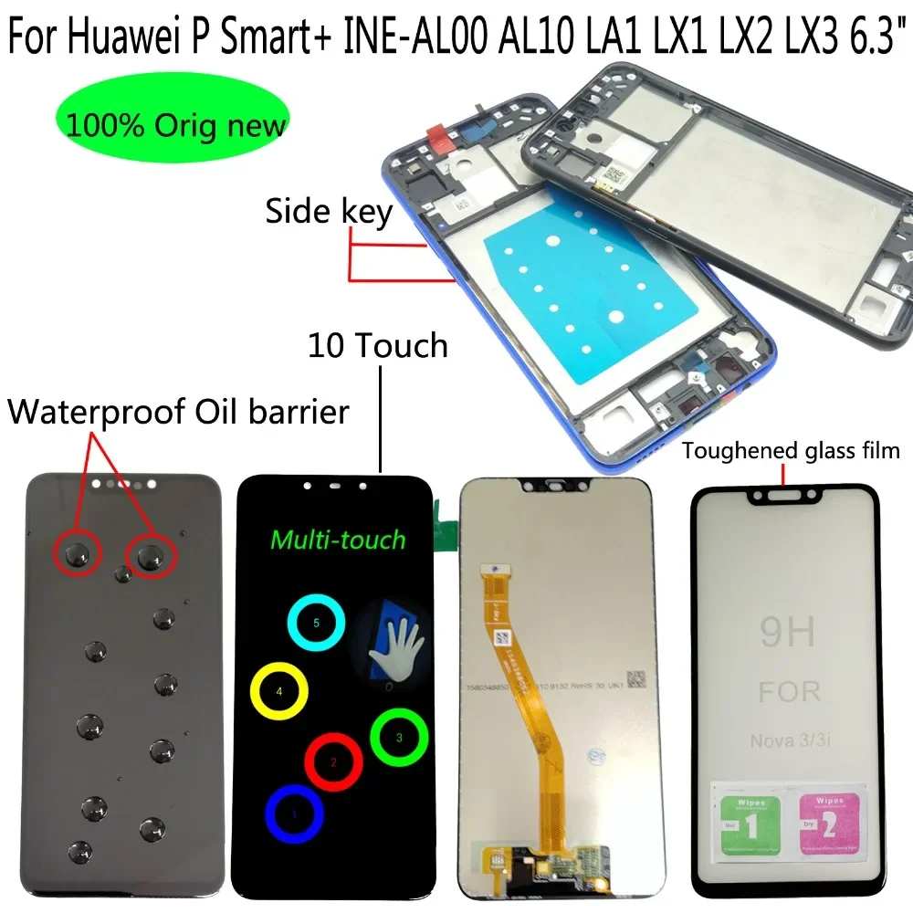 

Shyueda 100% новый с рамкой для Huawei P Smart + / P Smart Plus INE-LA1 INE-LX1 LX2 LX3 6,3 "ЖК-дисплей с сенсорным экраном дигитайзер