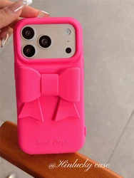 Charming 3D Pink Bowknot Soft Silicone Phone Case - Lovely Bow Shockproof Back Cover - iPhone 16 (Rose)