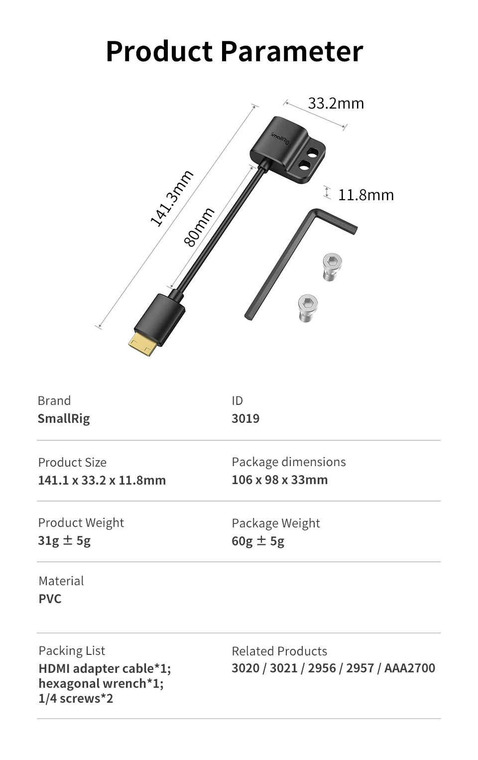 Ultra Slim 4K Adapter Cable A to A/C to A /D TO A for BMPCC 4K & 6K/for Sony A7S