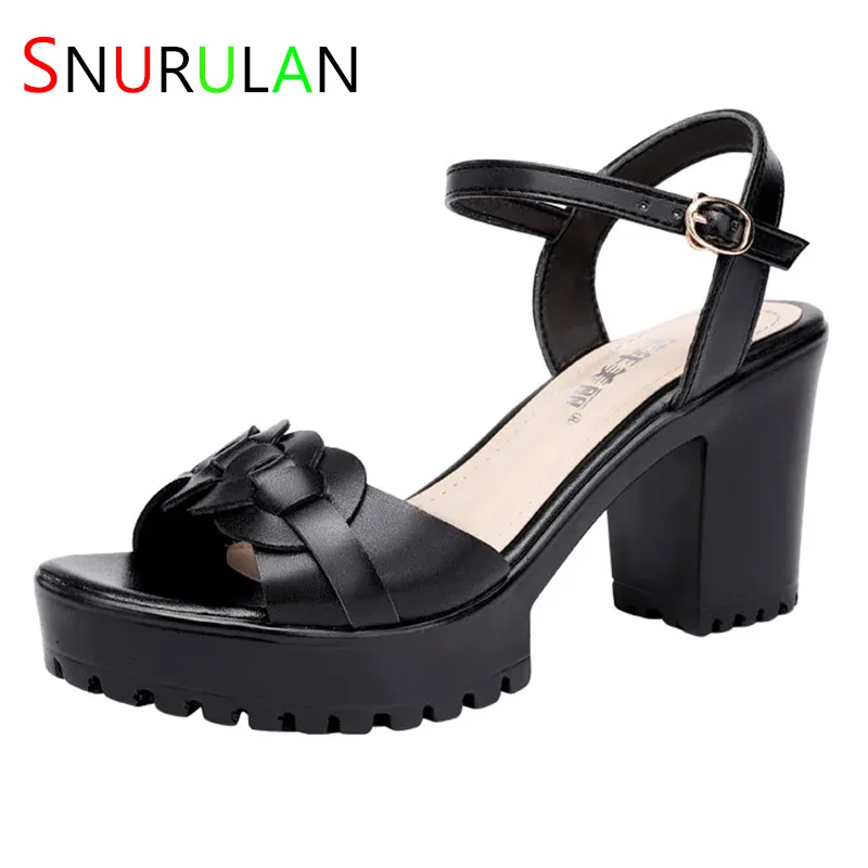 

Small Size 32-43 Block High Heels Sandals Women Summer 2023 Elegant Genuine Leather Shoes Platform for Office Wedding Mom