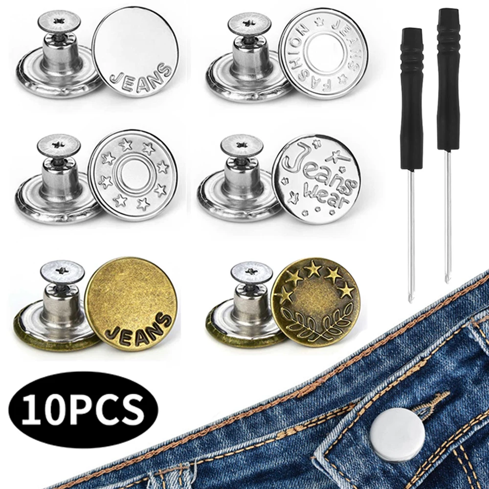 2 Pcs Jeans Button Pins Adjustable Jean Button Detachable Jean
