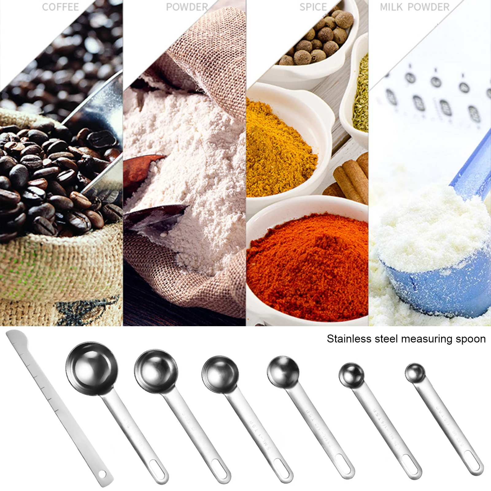 

304 Stainless Steel Measuring Spoon Measuring Spoon 7 Pcs Set With Scale Measuring Cup Measuring Ruler Baking Tools