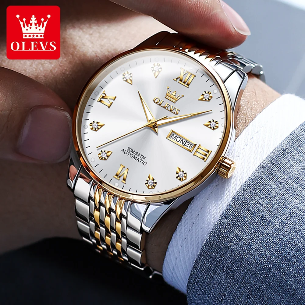 OLEVS Watch for Men Automatic Mechanical Man Watches Stainless Steel Strap Waterproof Wristwatches Men's Luxury Brand Watch