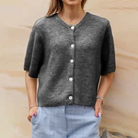 Hirigin-Cardigan court à manches courtes pour femme, t-shirt boutonné, tricot de lit, vêtements d'extérieur pour filles, Y2k 6